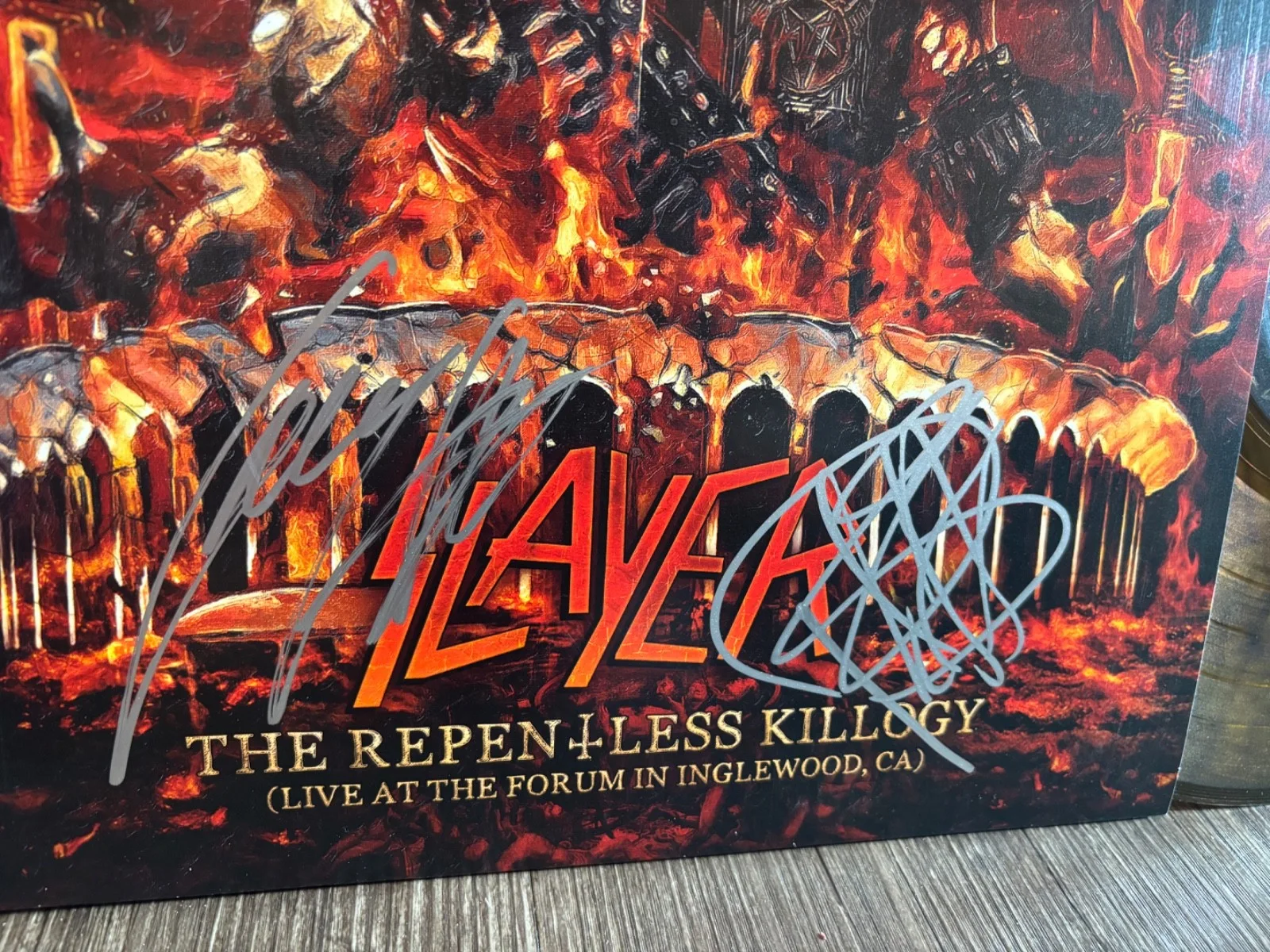 SLAYER SIGNED AUTOGRAPHED GOLD LP VINYL RARE REPENTLESS KILLOGY X3 KERRY KING, изображение 3