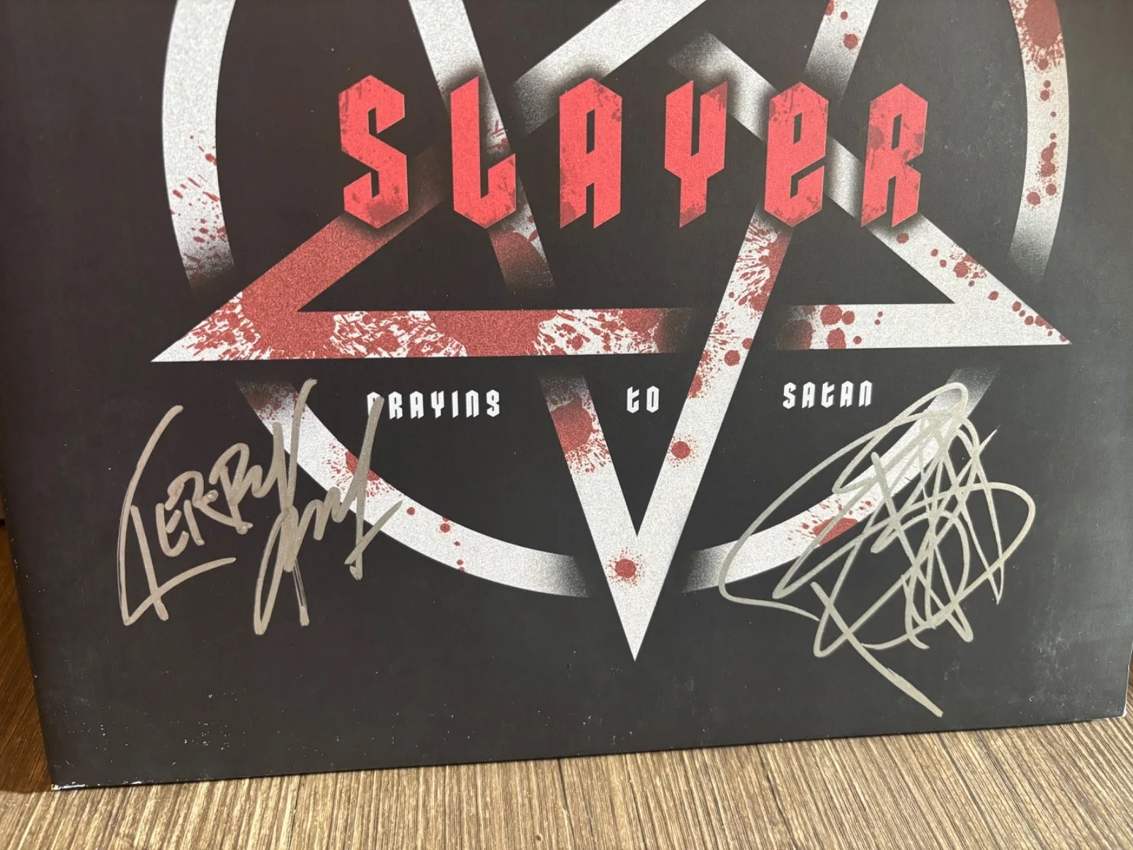 SLAYER SIGNED AUTOGRAPHED LP VINYL RARE KERRY KING PAUL BOSTAPH PRAYING SATAN, изображение 2