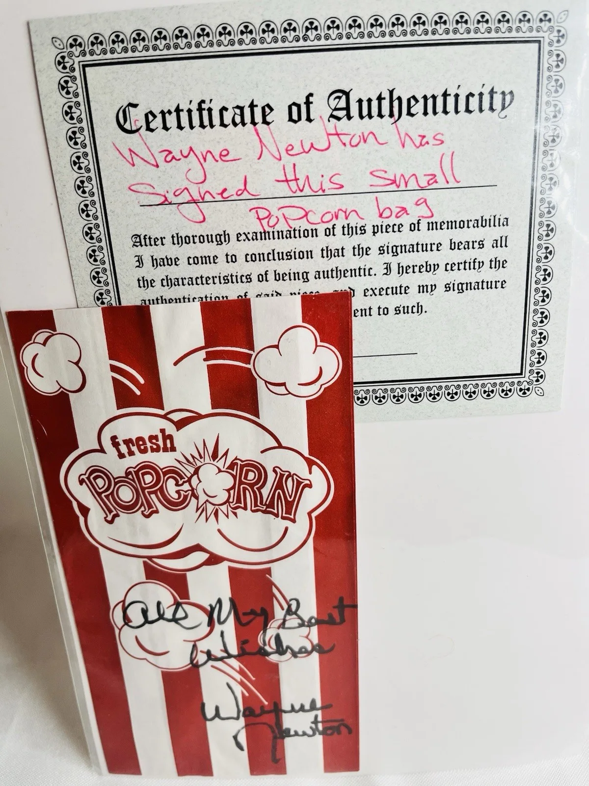 Signed Wayne Newton Popcorn Bag Autographed Rare, image 2