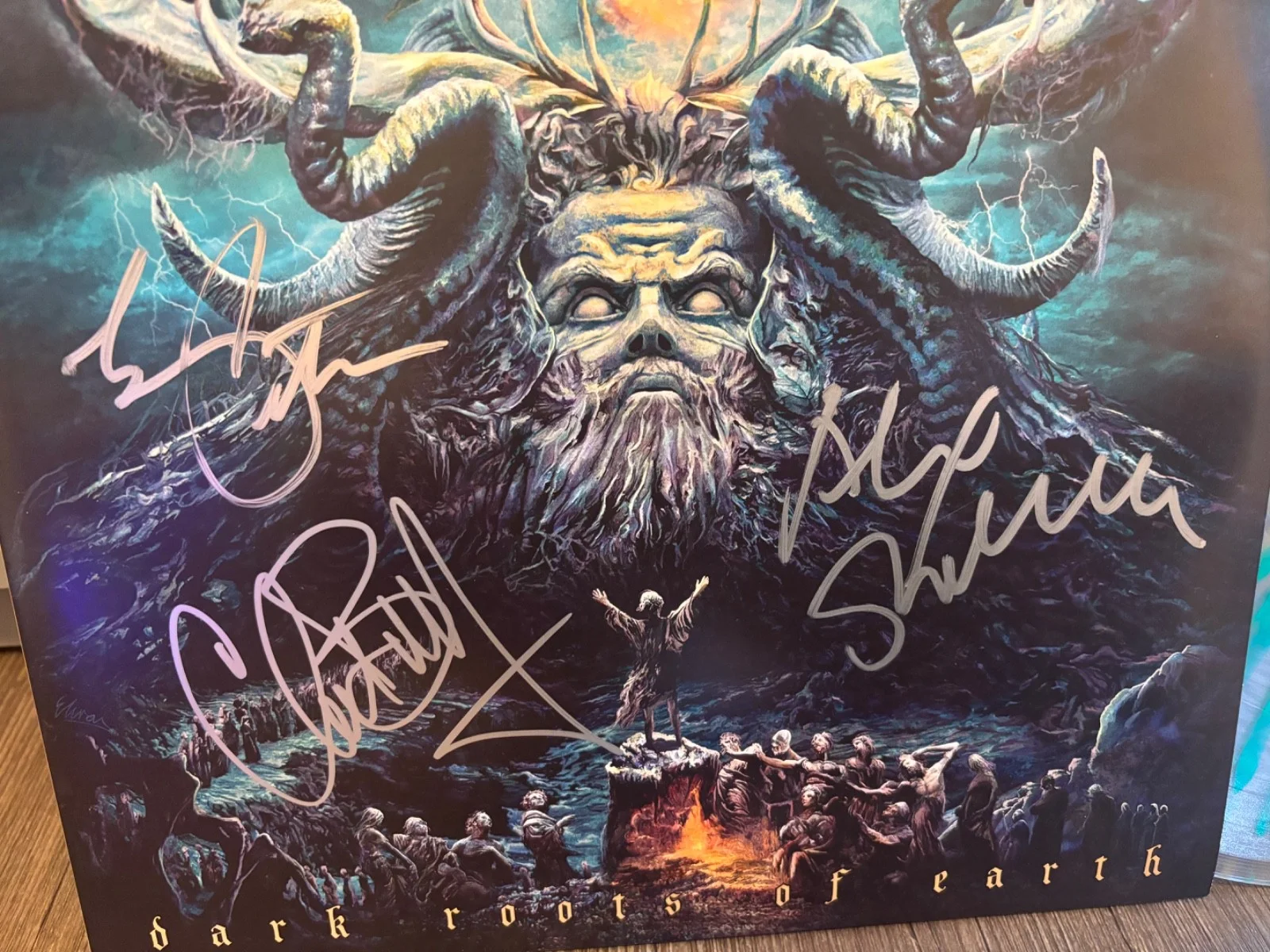 TESTAMENT SIGNED AUTOGRAPHED GREEN SPLATTER LP VINYL X3 DARK ROOTS OF THE EARTH, изображение 2