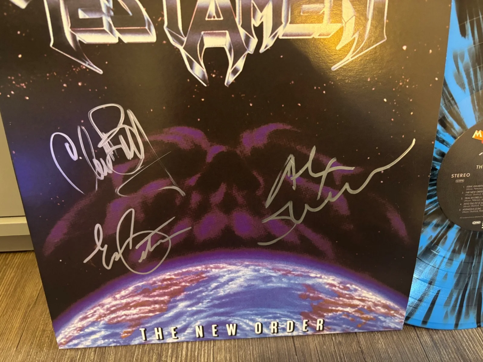 TESTAMENT SIGNED AUTOGRAPHED BLUE SPLATTER LP VINYL THE NEW ORDER RARE X3 ALEX, image 2