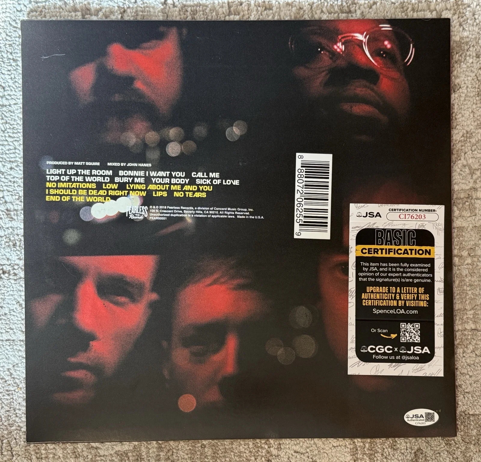 PLAIN WHITE T’s SIGNED PARALLEL UNIVERSE VINYL LP - JSA COA, image 2