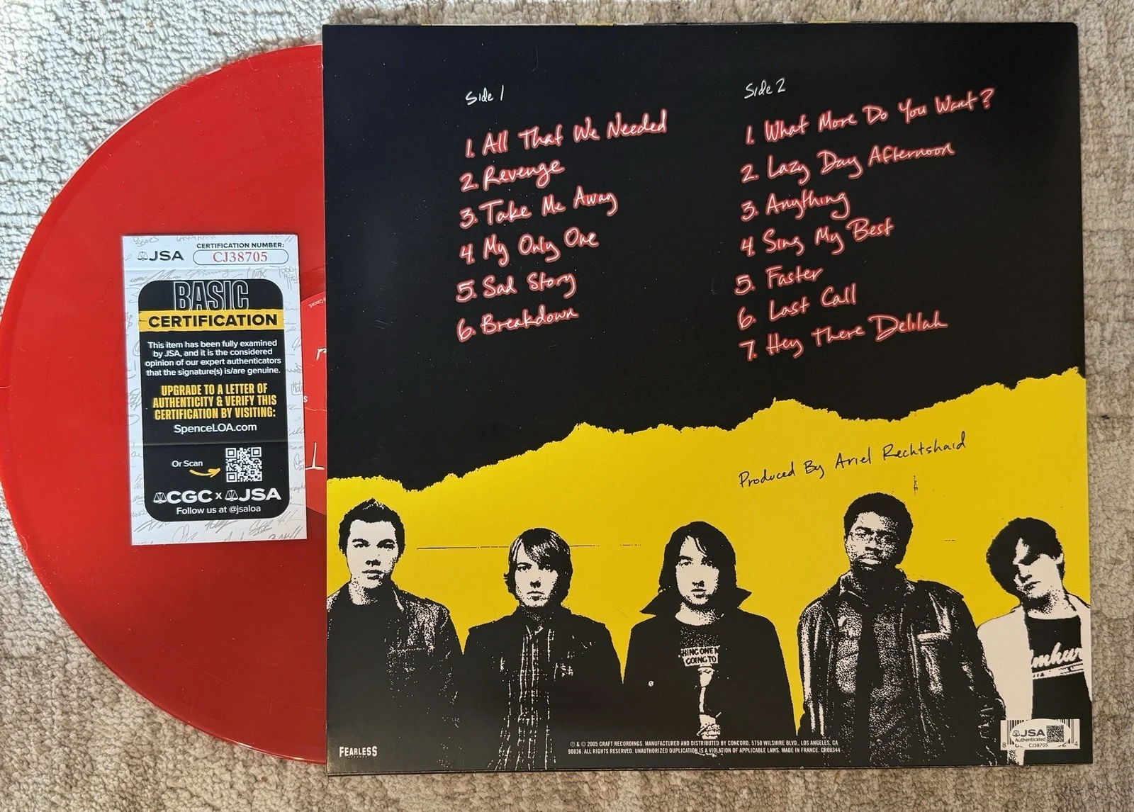 PLAIN WHITE T’s SIGNED ALL THAT WE NEEDED VINYL LP - JSA COA, image 2