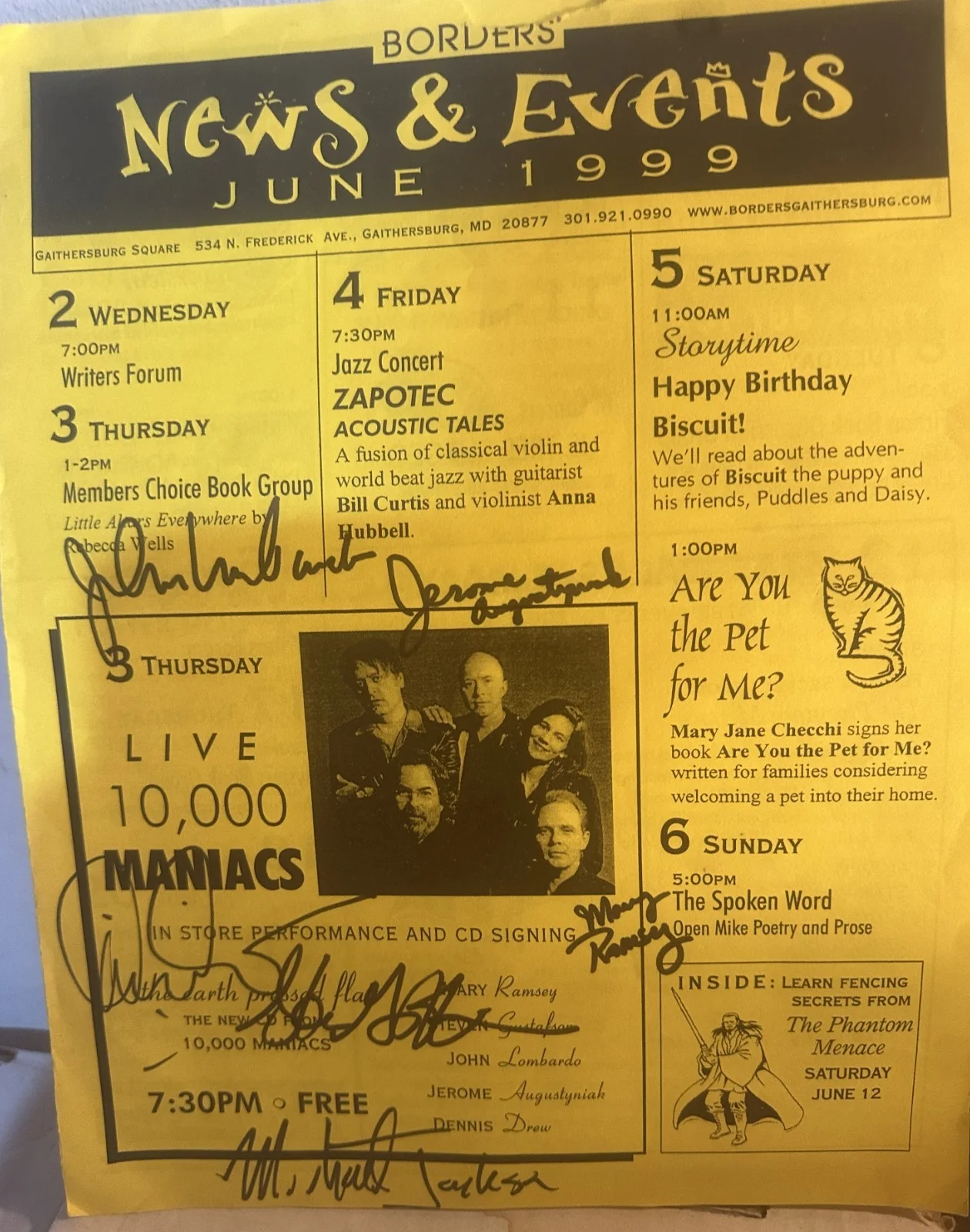 10,000 Maniacs SIGNED Borders Books Flyer 1999 Mary Ramsey, изображение 2