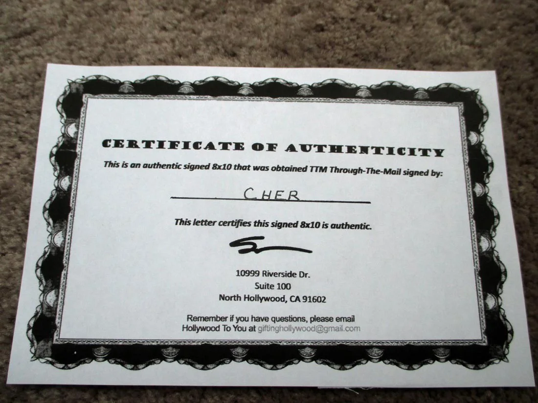 CHER AUTOGRAPHED 8X10, image 2
