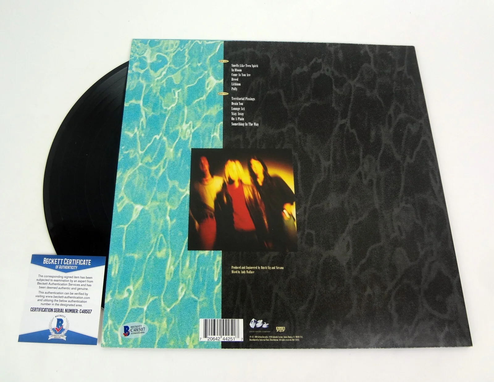 Dave Grohl, Krist Novoselic — Dave Grohl & Krist Novoselic Nirvana Signed Nevermind Vinyl Record Beckett COA, image 2