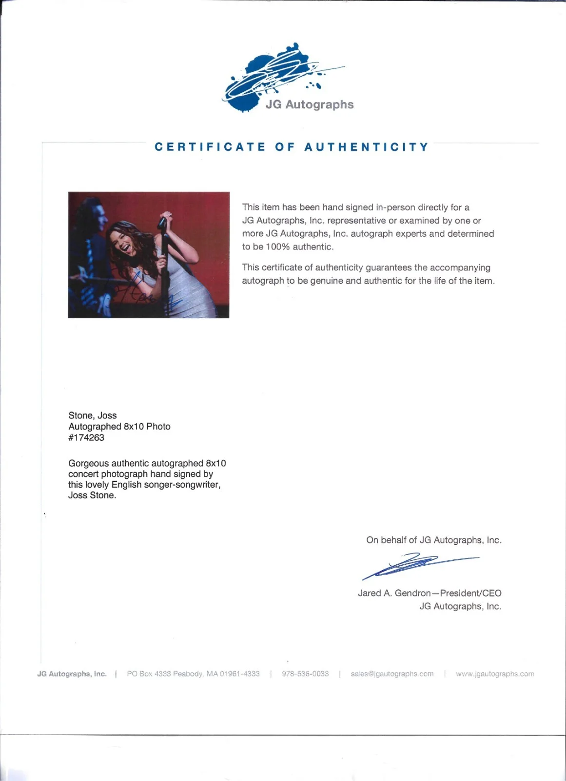 Joss Stone Autographed Photo w coa, image 2