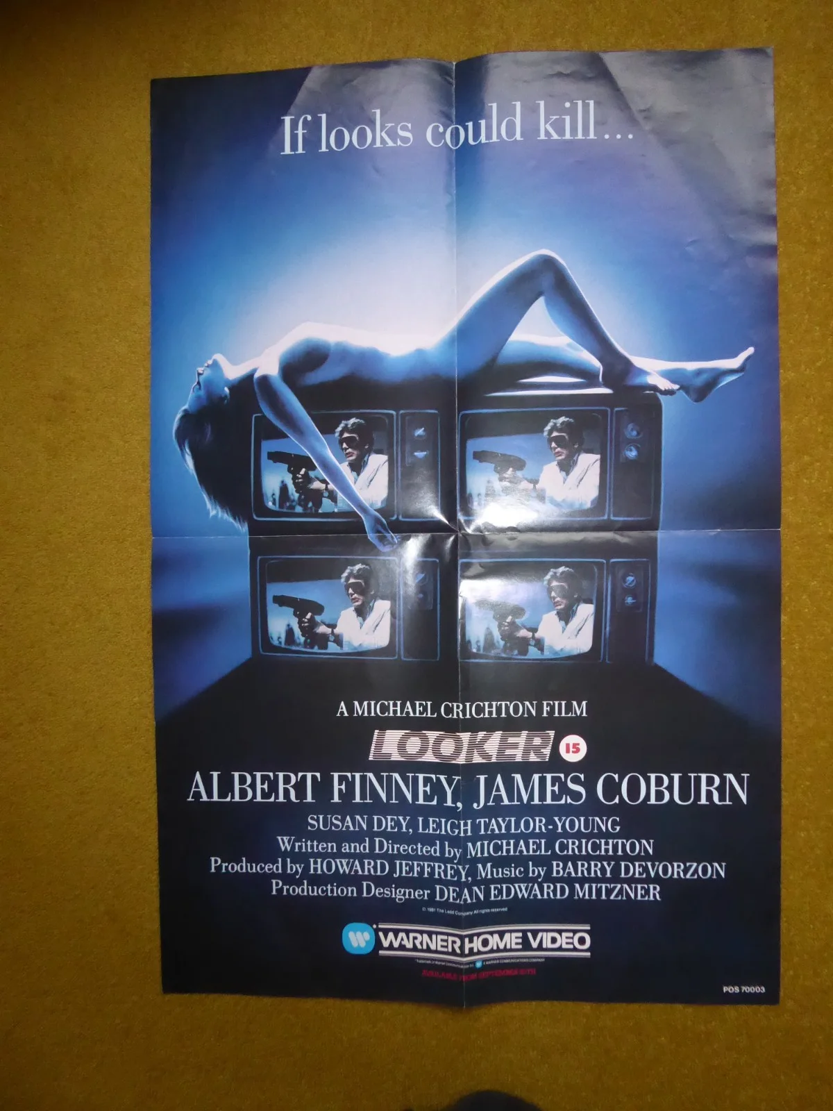 Original 1980's Video shop Promo Poster Looker Warner Video Post Cert Sci Fi, image 2