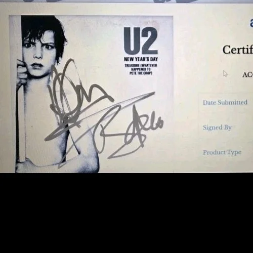 U2 BONO AND ADAM SIGNED NEW YEARS DAY 7" VINYL ACOA LOA GOLD INK !!!, изображение 2