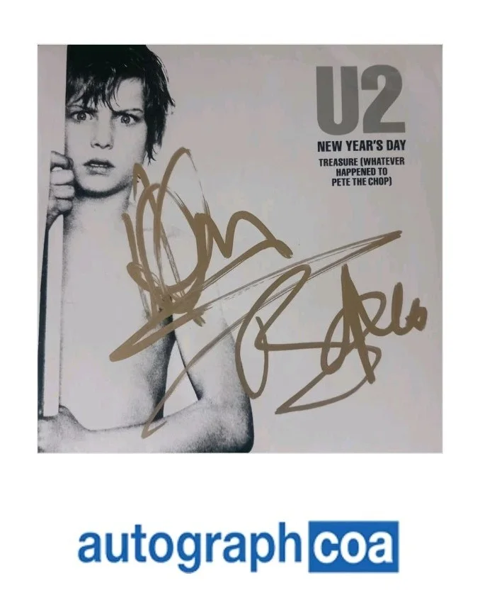 U2 BONO AND ADAM SIGNED NEW YEARS DAY 7" VINYL ACOA LOA GOLD INK !!!, изображение 5