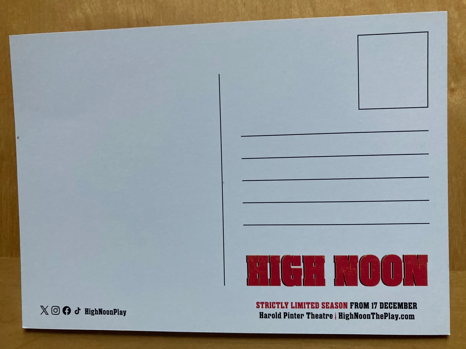 High Noon- The Play promotional postcard, image 2