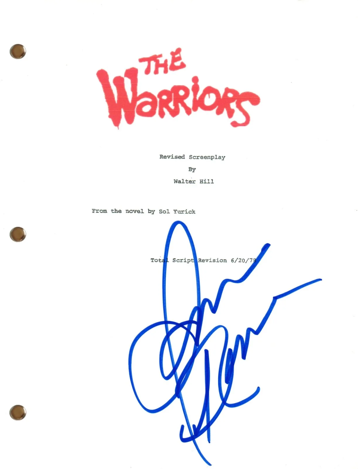 James Remar — James Remar “The Warriors” Signed Autograph Movie Script Full Screenplay COA