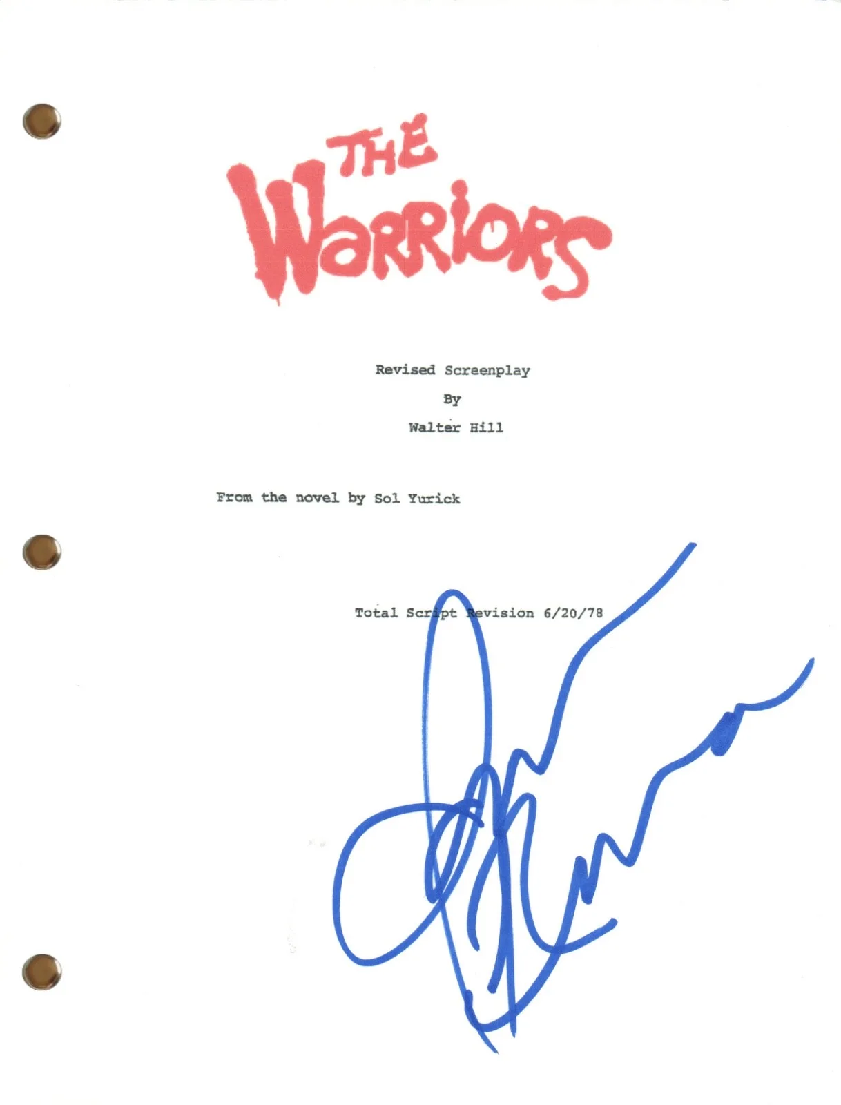 James Remar — James Remar “The Warriors” Signed Autograph Movie Script Full Screenplay COA