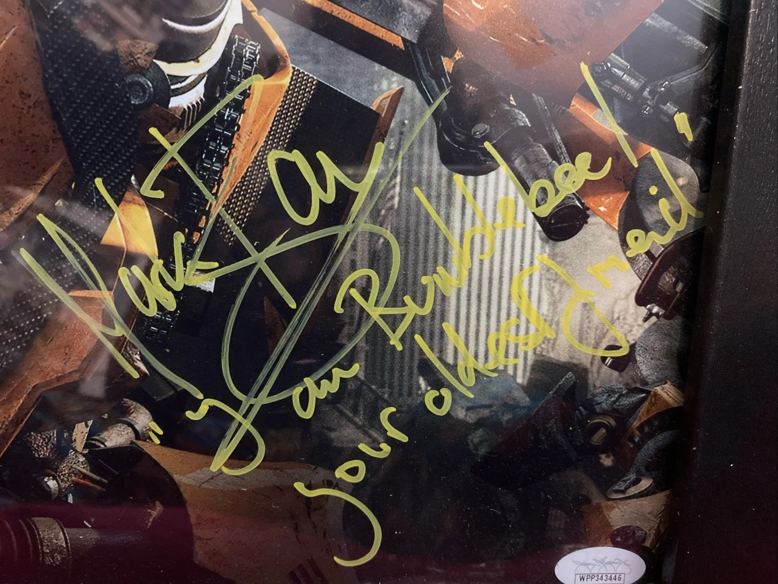 Mark Ryan — Mark Ryan Signed/Inscribed Transformers Bumblebee 11x14 Framed w/JSA COA, image 2