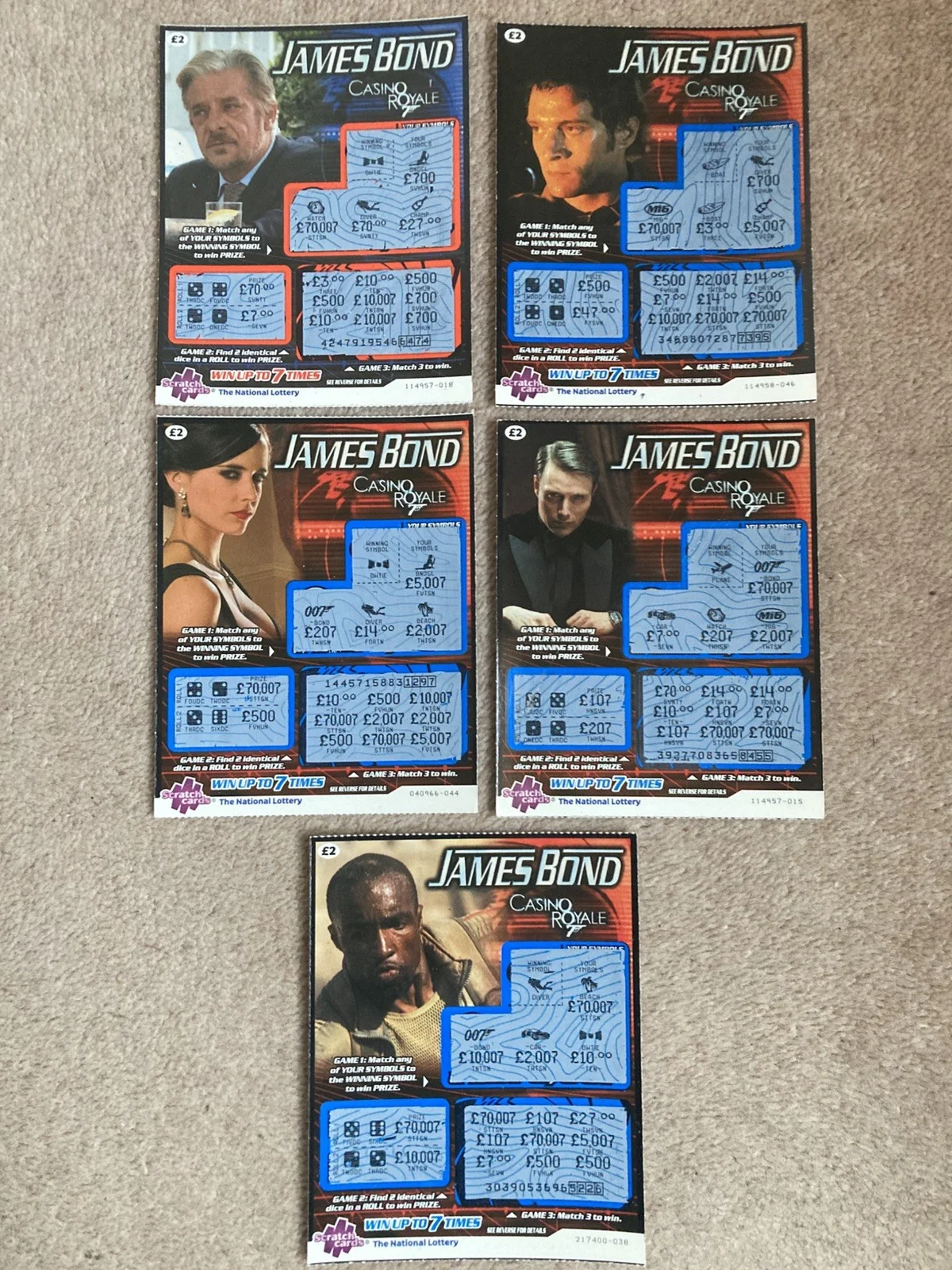 Bundle Of 11 Different Casino Royale James Bond National Lottery Scratch Cards, image 2