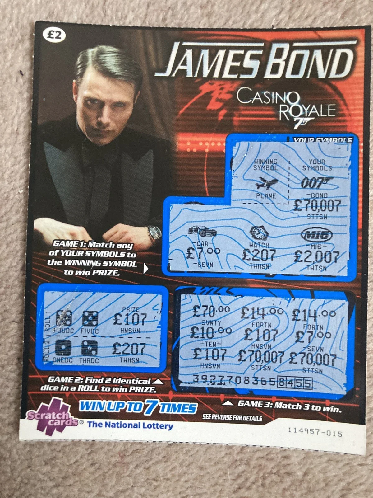 Bundle Of 11 Different Casino Royale James Bond National Lottery Scratch Cards, image 4