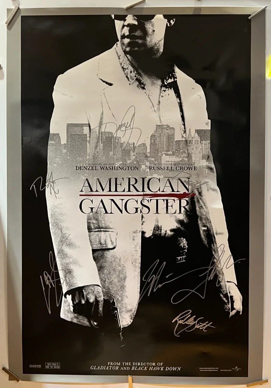 Denzel Washington, RZA, Ridley Scott, Josh Brolin, T.I. Cuba Good — AMERICAN GANGSTER SIGNED ORIGINAL ONE SHEET POSTER 27X40 ENTIRE MAIN CAST w COA