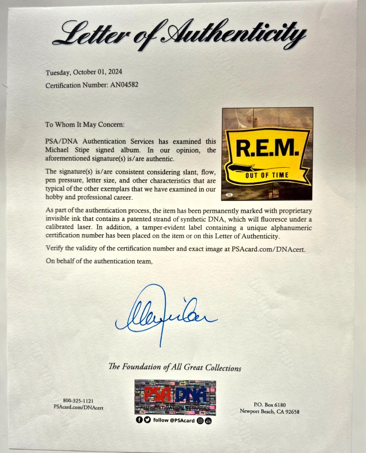 MICHAEL STIPE SIGNED AUTOGRAPHED R.E.M. OUT OF TIME ALBUM VINYL RARE PSA LOA, изображение 5