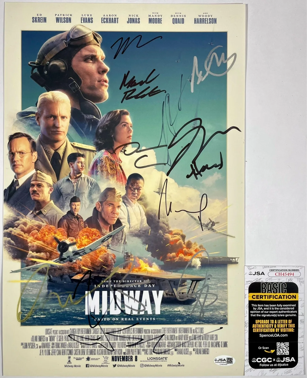 Mandy Moore — Luke Evans Mandy Moore Plus 11 Cast Signed Midway 11x17 Movie Poster JSA COA