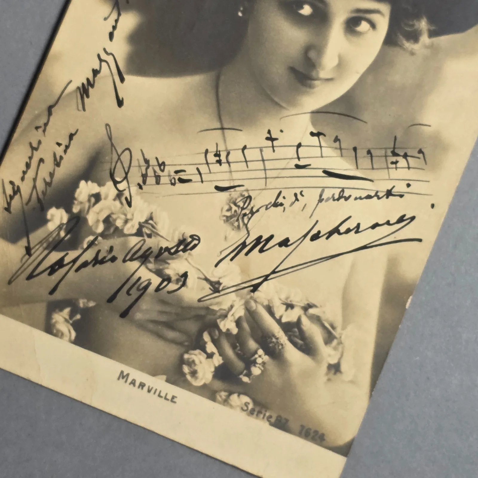 Signed - Edoardo Mascheroni autograph on postcard w Musical score - Composer, image 2