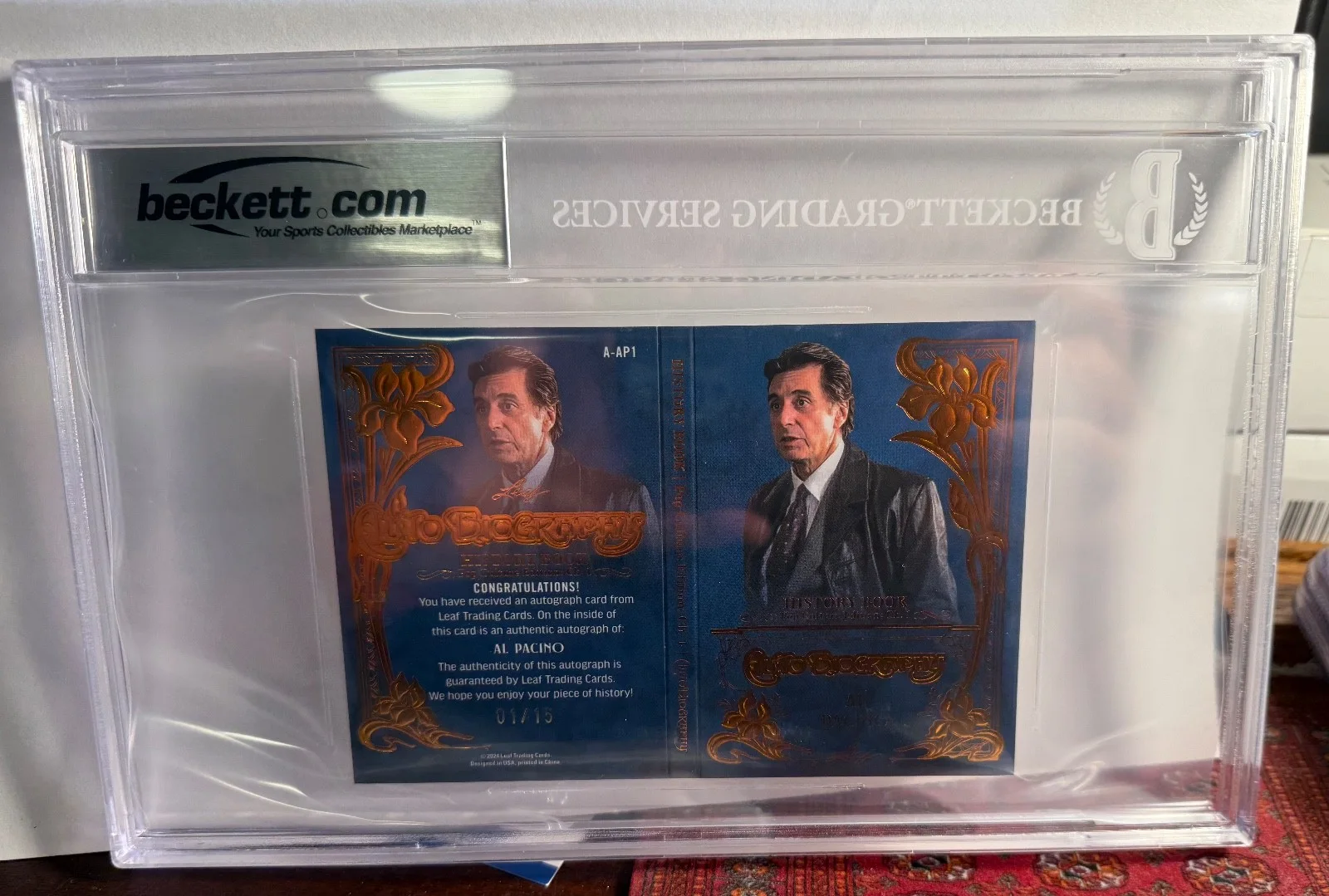 AL PACINO — Al Pacino Autograph Booklet 01/15 2024 Leaf History Book Bronze Holofoil BGS 8.5, изображение 2