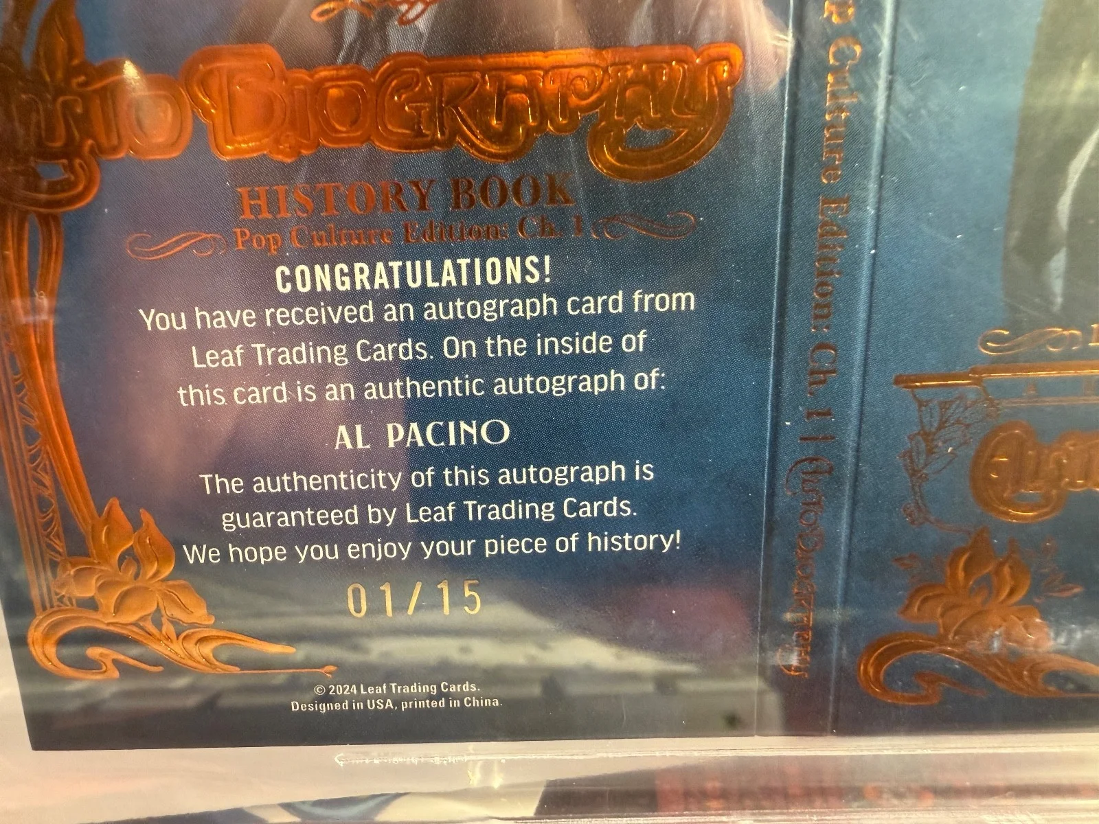AL PACINO — Al Pacino Autograph Booklet 01/15 2024 Leaf History Book Bronze Holofoil BGS 8.5, изображение 3