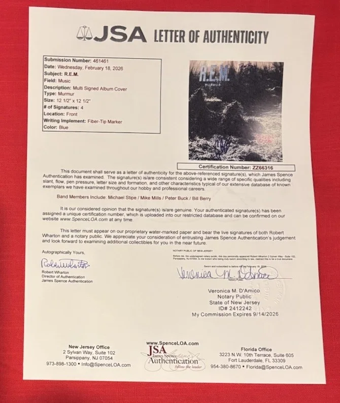 REM Michael Stipe Berry Buck Mills Autographed MURMUR Vinyl Album JSA, image 3