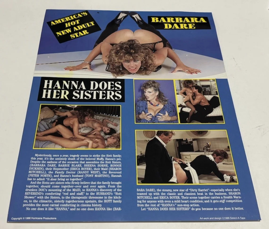 BARBARA DARE Adult Film Actress SIGNED Video Flyer, 1986, Hanna Does Her Sisters, изображение 2