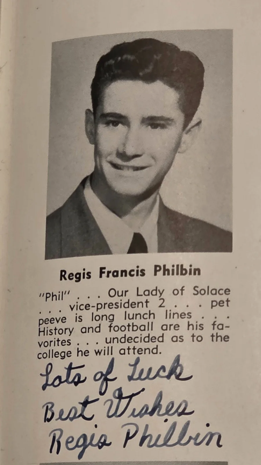 Regis Philbin Signed Senior High School Yearbook 1949, image 2
