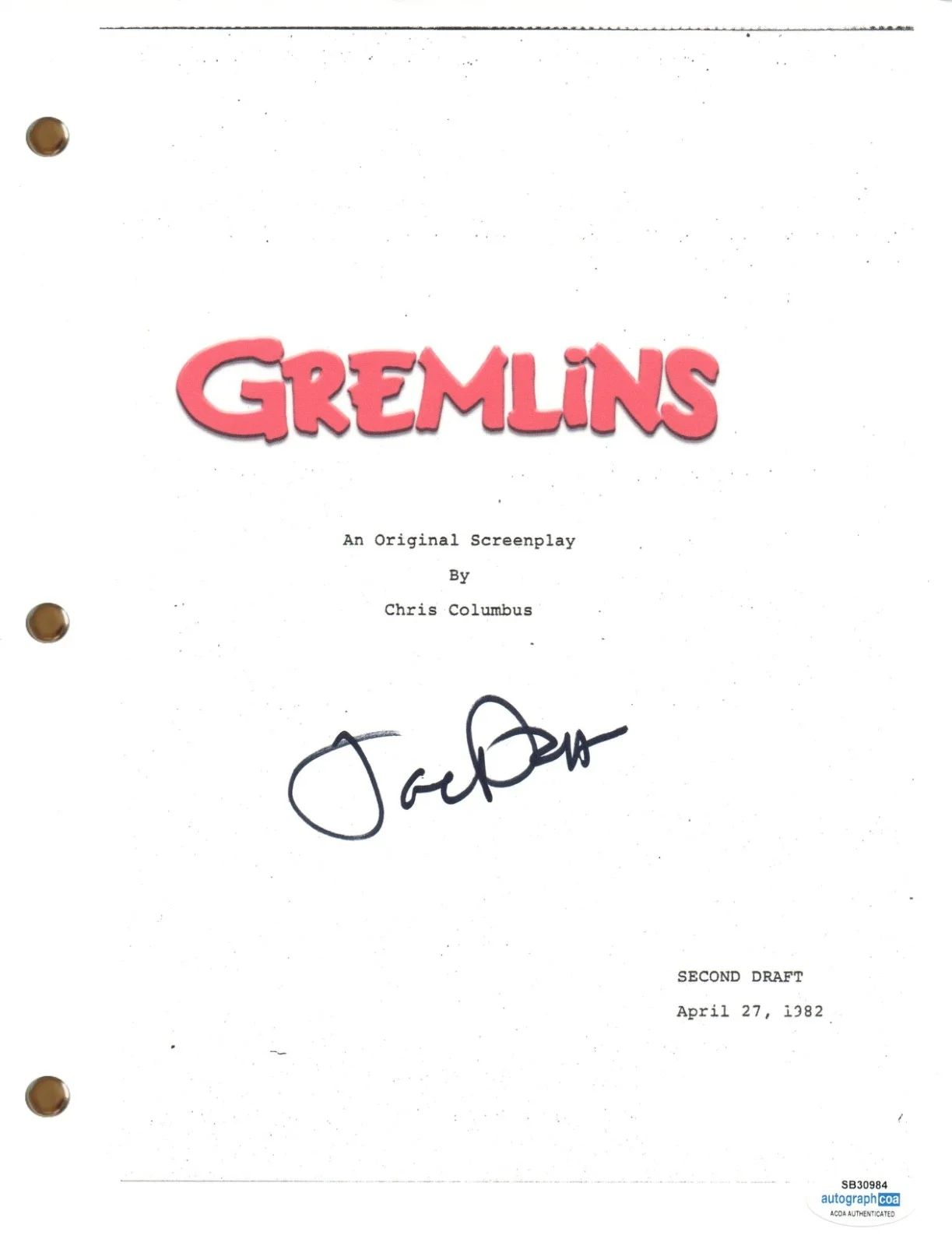 Joe Dante — Joe Dante "Gremlins" Signed Autograph Movie Script Full Screenplay Horror ACOA