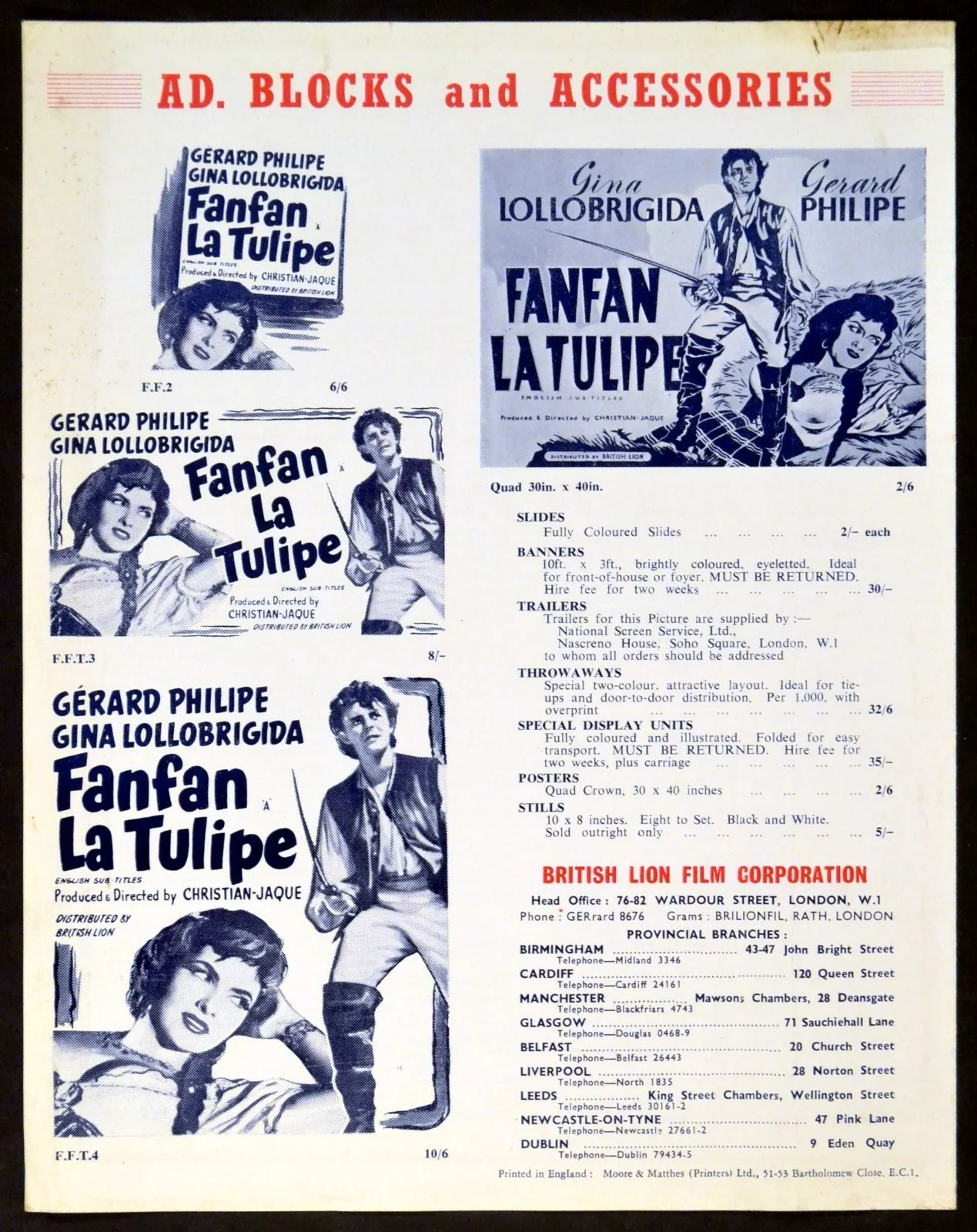 FANFAN LA TULIPE 1952 Gerard Philipe, Gina Lollobrigida UK PRESSBOOK, изображение 3