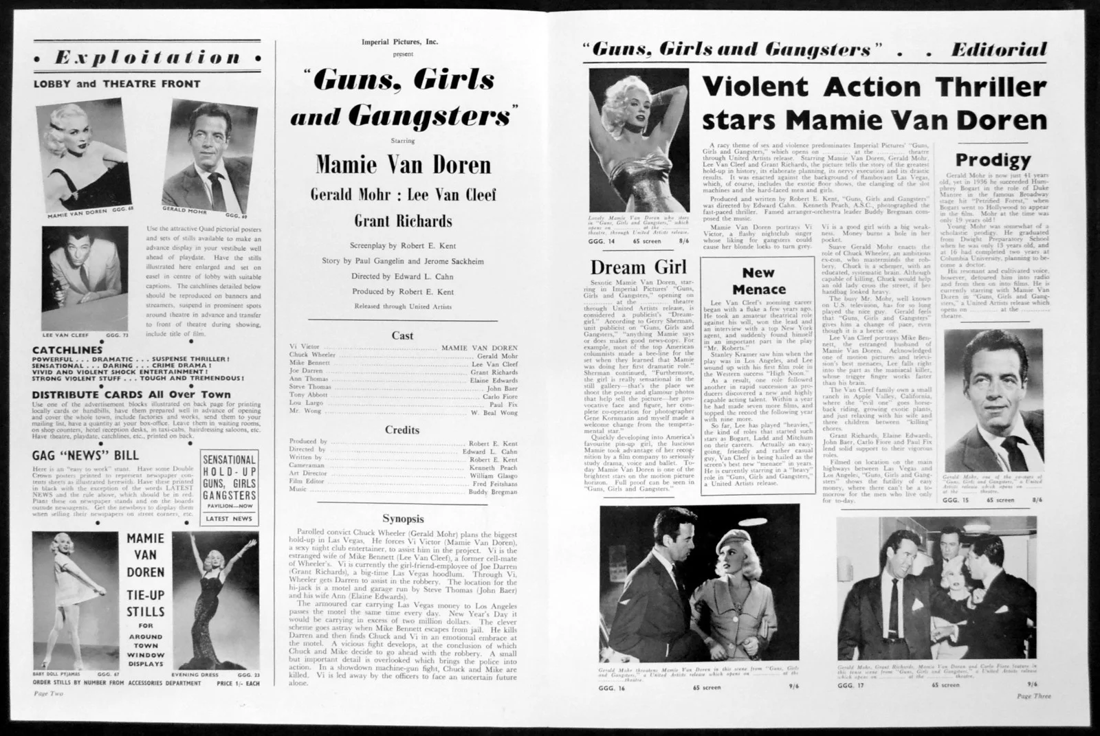 GUNS, GIRLS AND GANGSTERS 1959 Mamie Van Doren, Lee Van Cleef UK CAMPAIGN BOOK, изображение 2