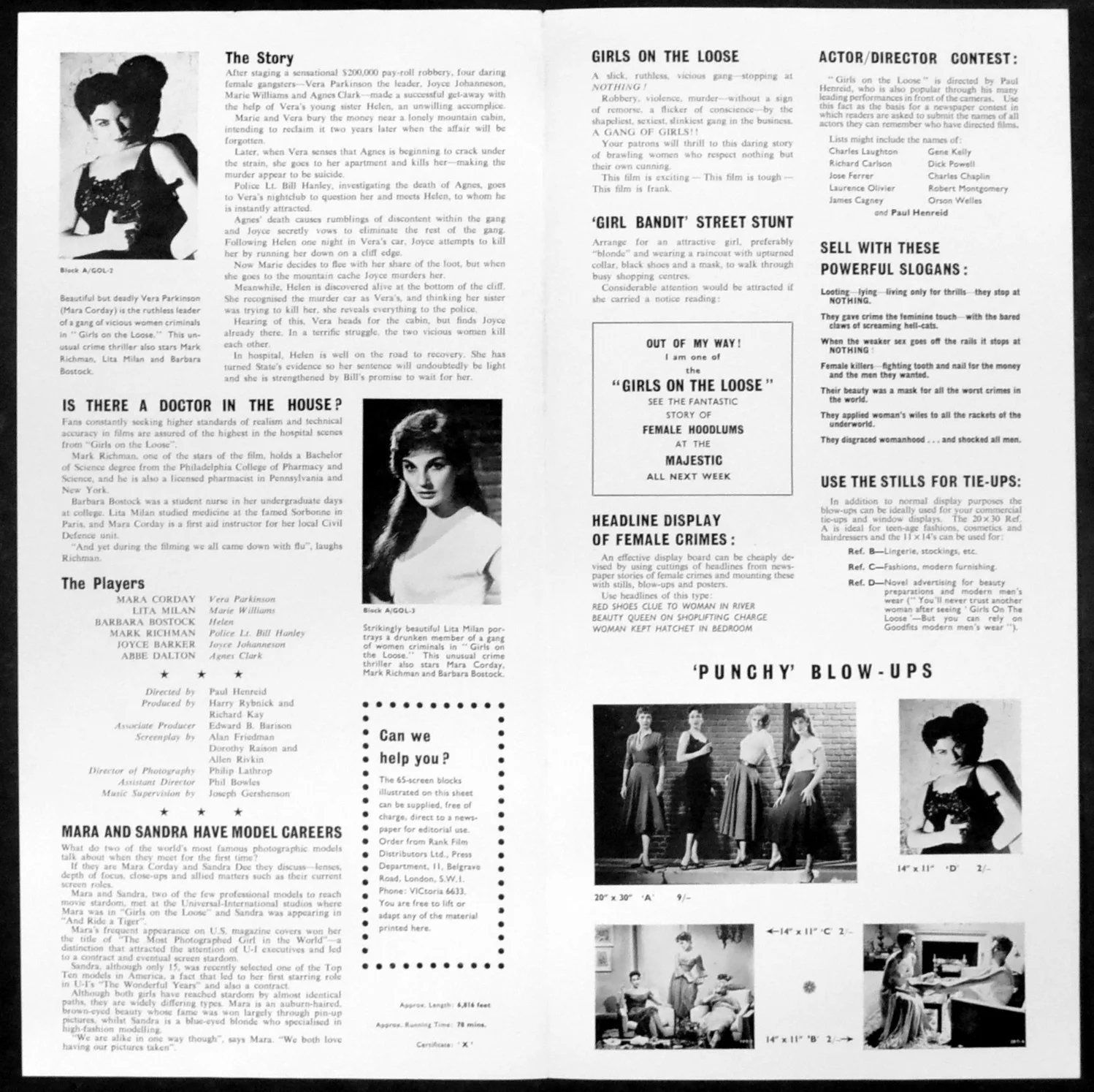 GIRLS ON THE LOOSE 1958 Mara Corday, Lita Milan, Barbara Bostock UK PRESSBOOK, изображение 2