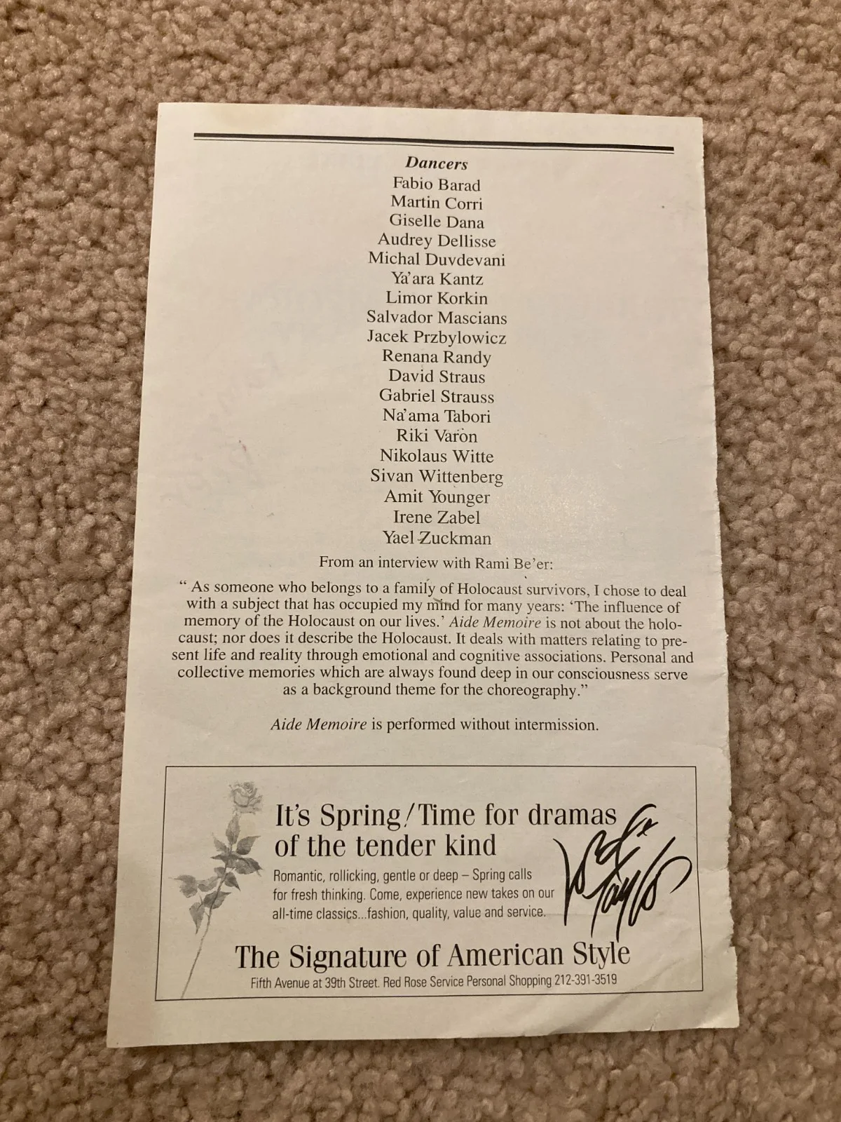 Rami Be'er — Rami Be'er Signed Autographed Kibbutz Dance Company Joyce Theater Program Page, image 2