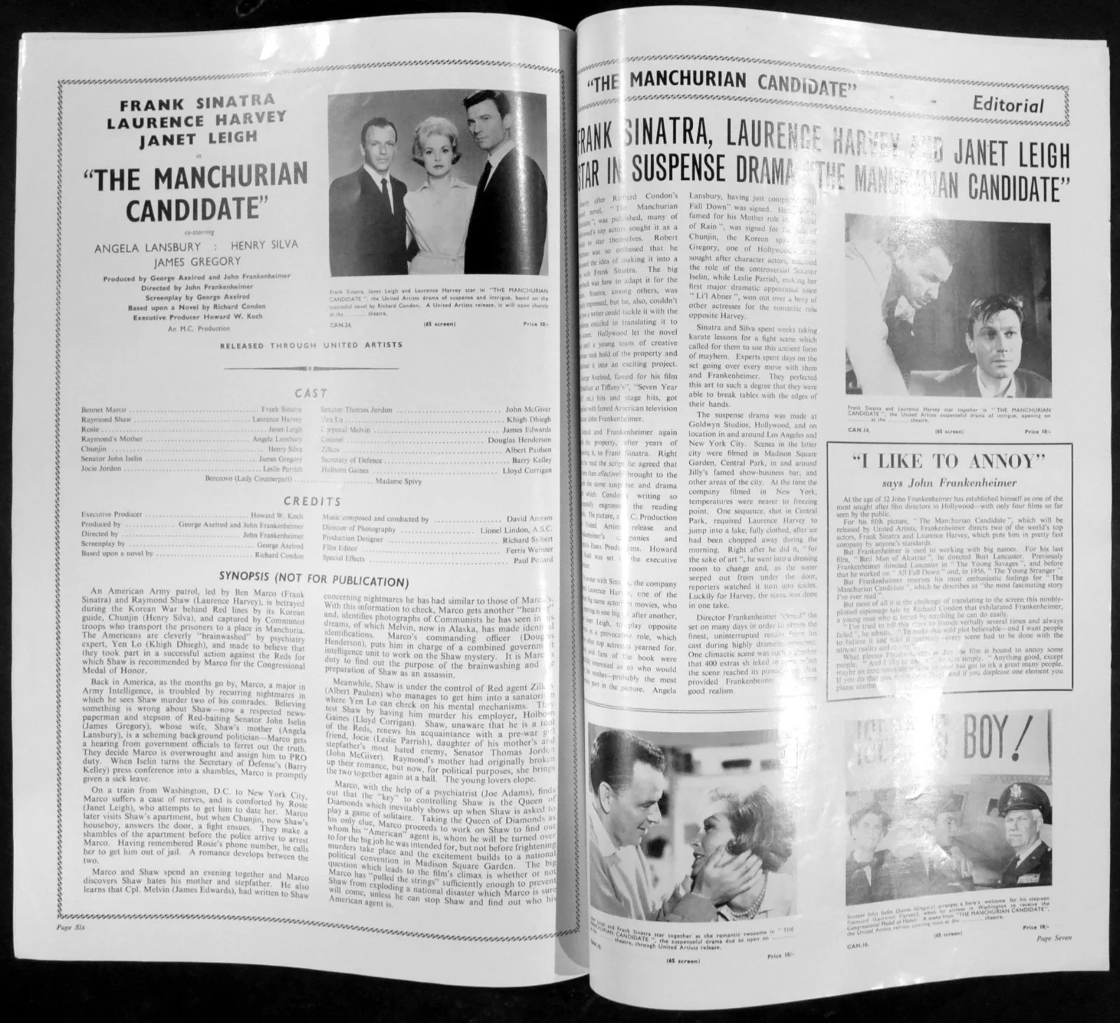 MANCHURIAN CANDIDATE 1962 Frank Sinatra, Laurence Harvey UK PRESSBOOK, изображение 4