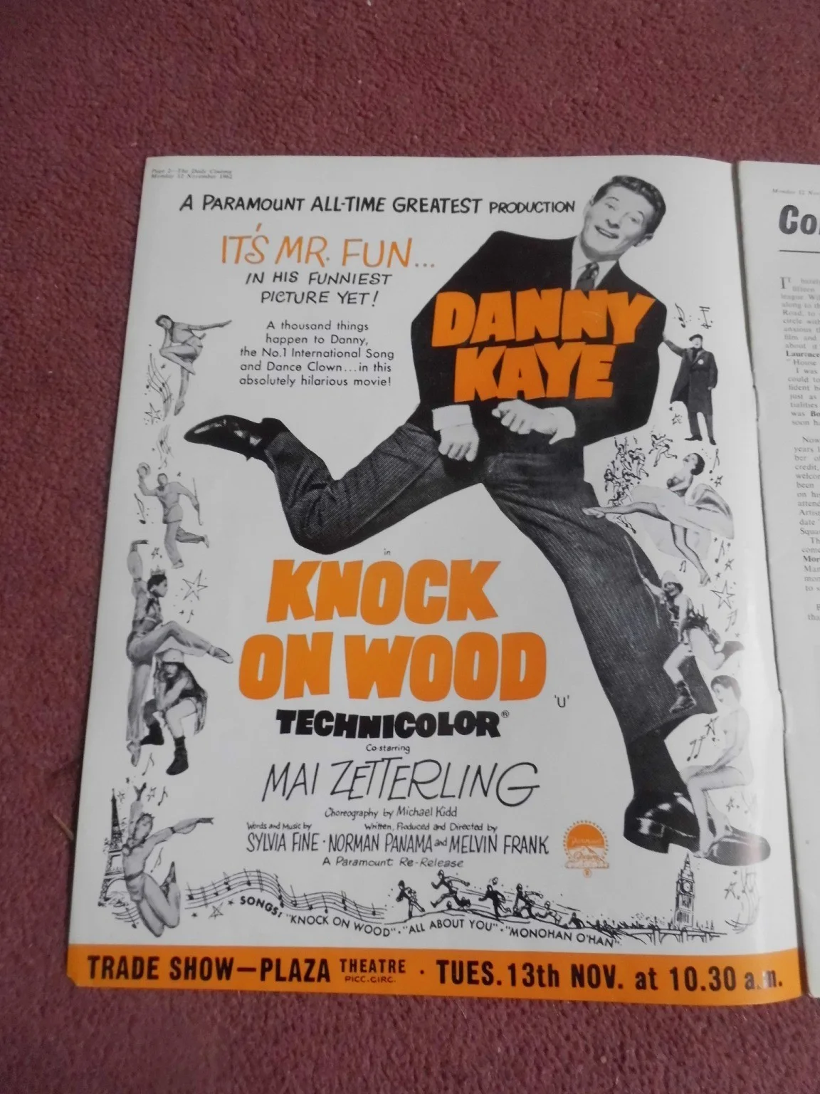 LAURENCE HARVEY, DANNY KAYE, etc in DAILY CINEMA (1962) UK trade mag, изображение 2