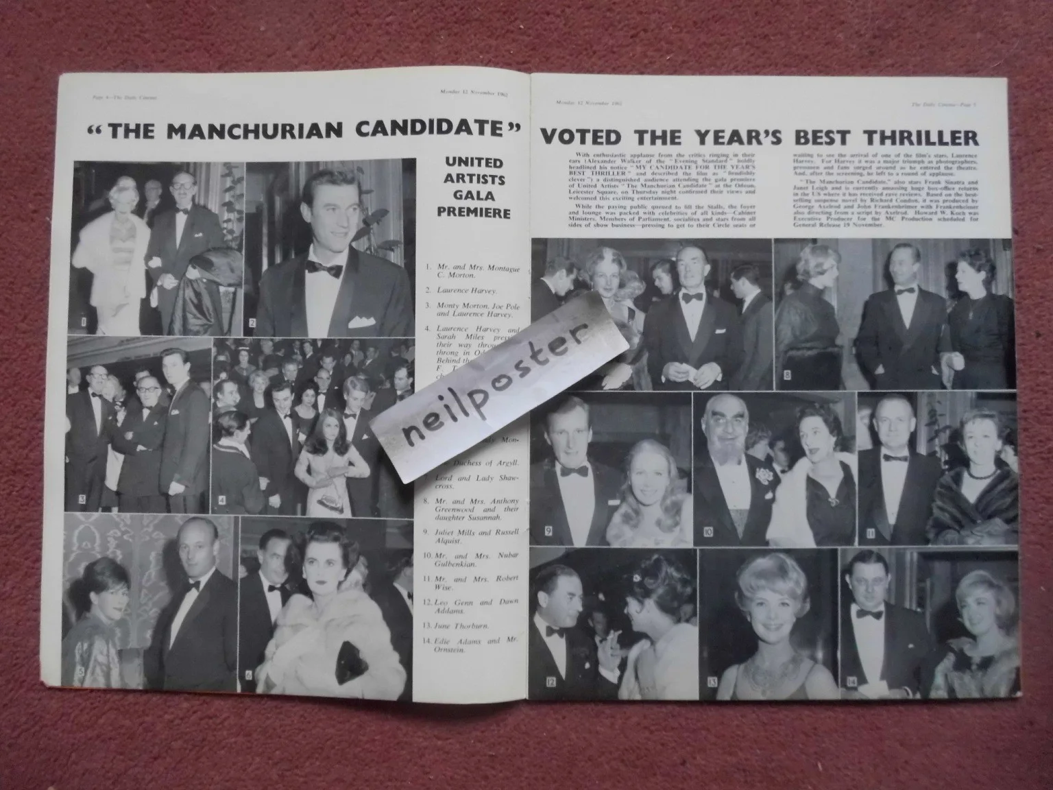 LAURENCE HARVEY, DANNY KAYE, etc in DAILY CINEMA (1962) UK trade mag, изображение 3