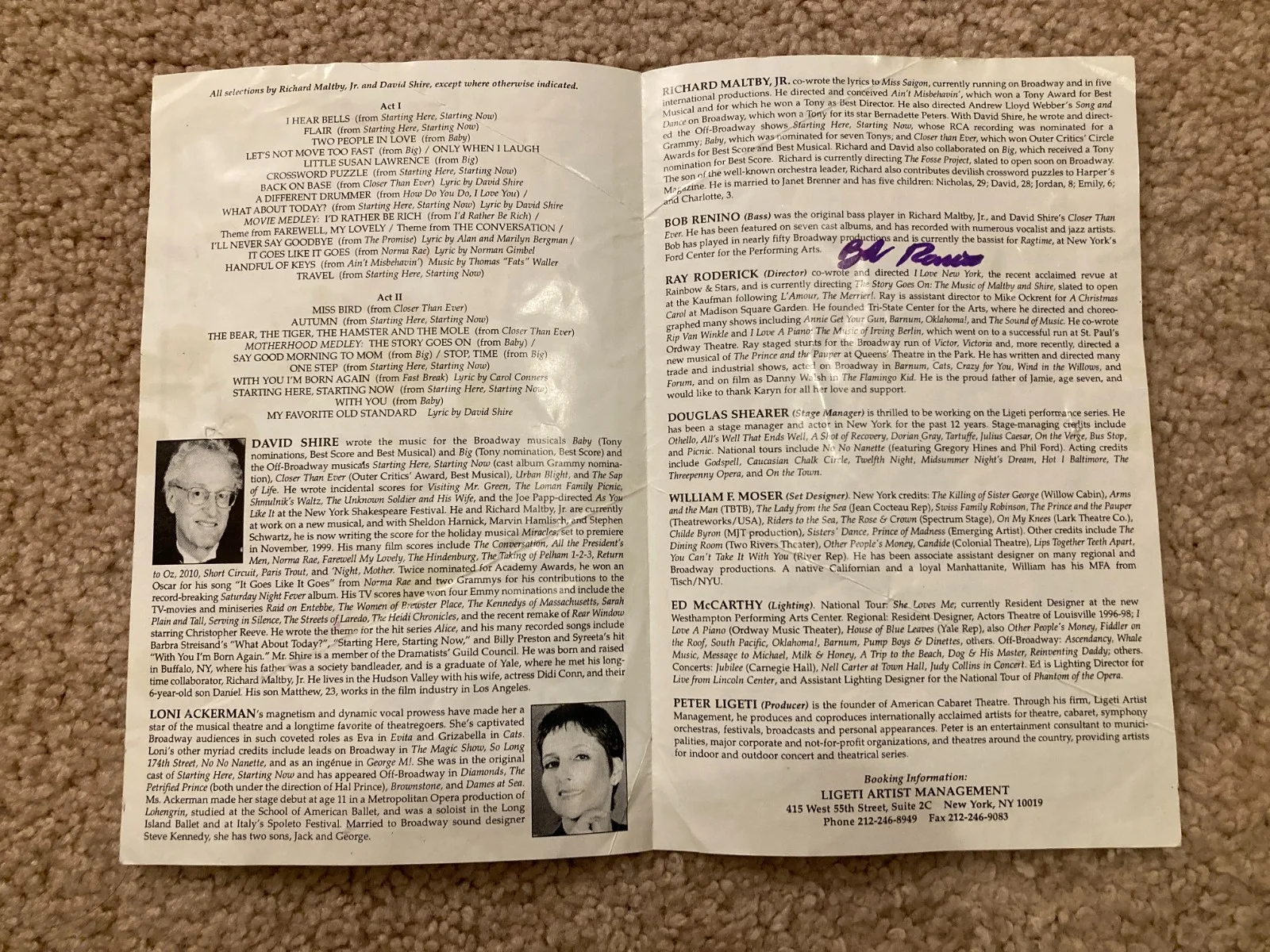 Loni Ackerman, David Shire, Bob Renino — Loni Ackerman David Shire Bob Renino Signed Auto The Story Goes On Program COA, изображение 3