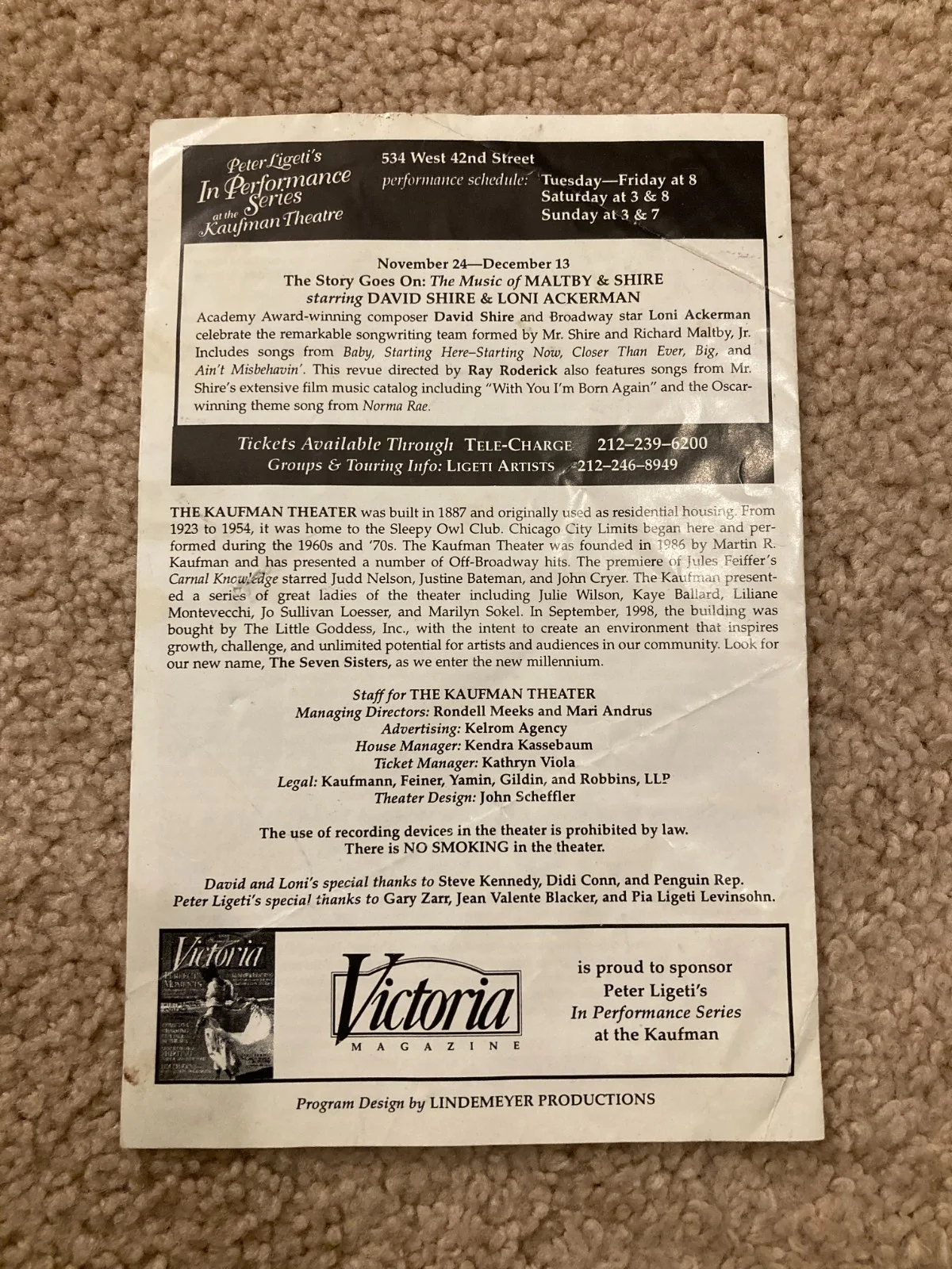 Loni Ackerman, David Shire, Bob Renino — Loni Ackerman David Shire Bob Renino Signed Auto The Story Goes On Program COA, изображение 4