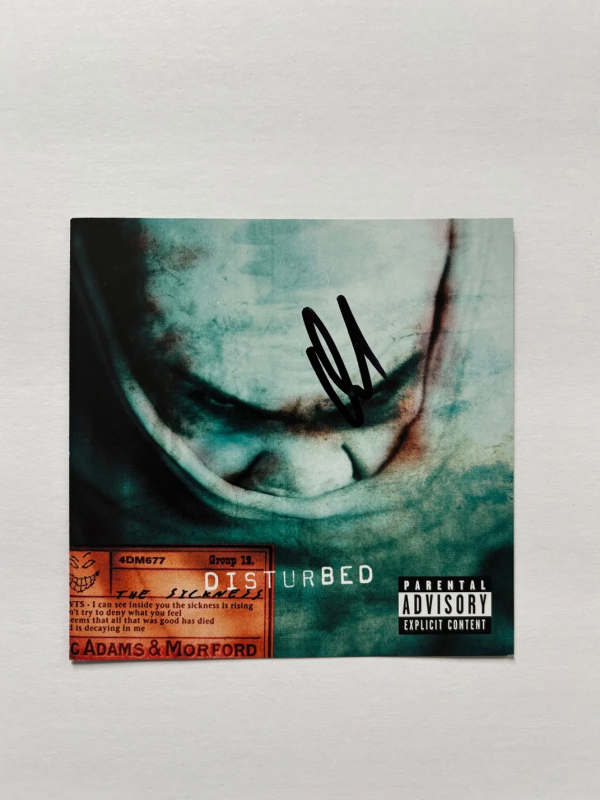 DAVID DRAIMAN SIGNED DISTURBED DOWN WITH THE SICKNESS CD COVER FRAMED BAND BAS, image 2