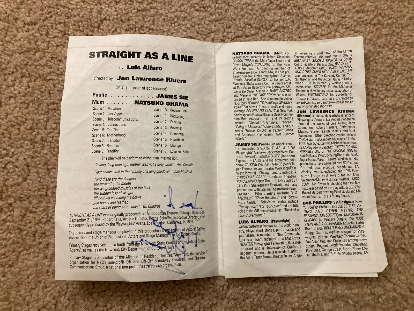 Natsuko Ohama, James Sie — Natsuko Ohama James Sie Signed Autographed Straight as a Line Program COA, image 2
