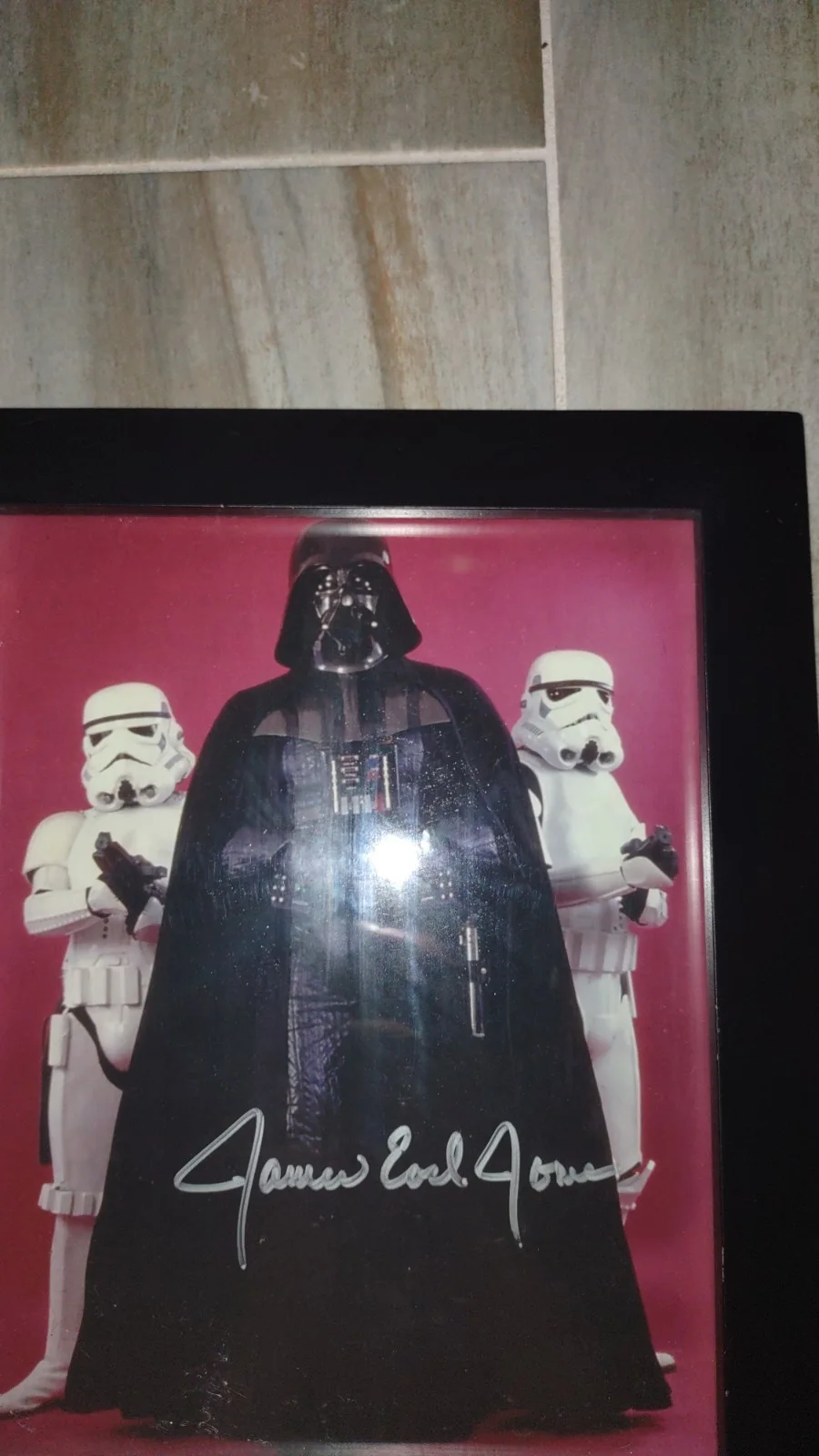 James earl jones — james earl jones signed star wars photograph darth vader and atorm troopers