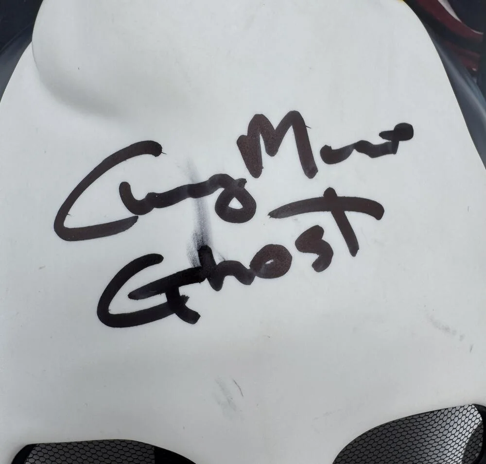 CHANEY MORROW — CHANEY MORROW SIGNED HAUNT FULL SIZE GHOST MASK TOTS LICENSED AUTOGRAPH BAS 161, image 2