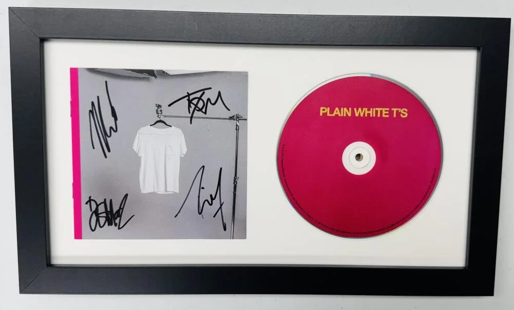 TOM HIGGENSON, TIM LOPEZ, MIKE RETONDO, DE'MAR HAMILTON — PLAIN WHITE T'S SIGNED FRAMED CD DISPLAY TOM HIGGENSON TIM LOPEZ BECKETT J46