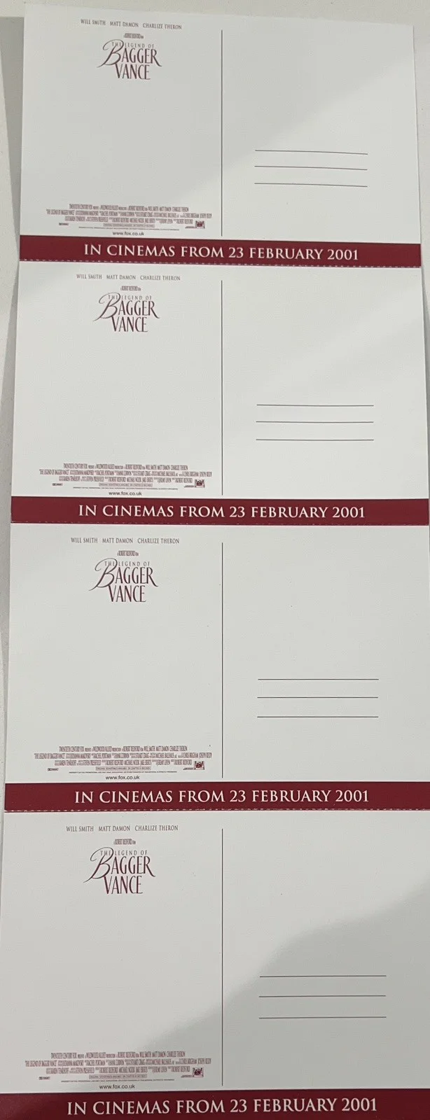 The Legend of Bagger Vance - Will Smith,Matt Damon,Charlize Theron 4 Postcards, image 2