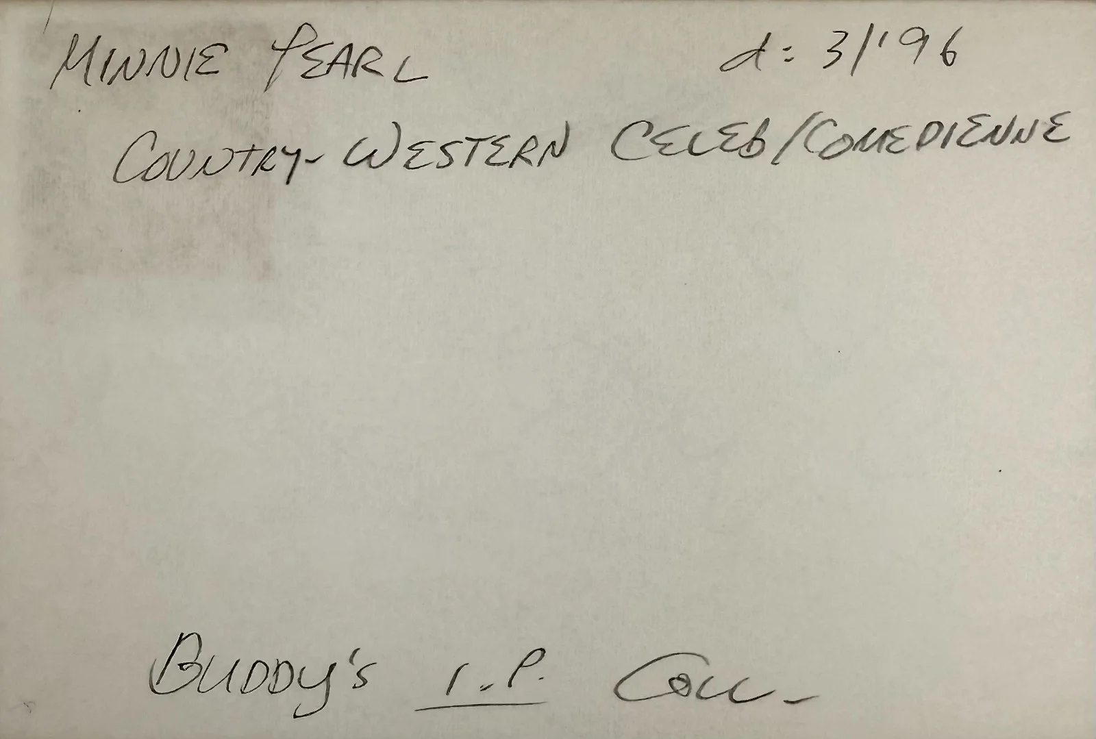 Minnie Pearl — MINNIE PEARL Signed Autographed 4" x 6" INDEX CARD Comedy Grand Ole Opry HEE HAW, image 5
