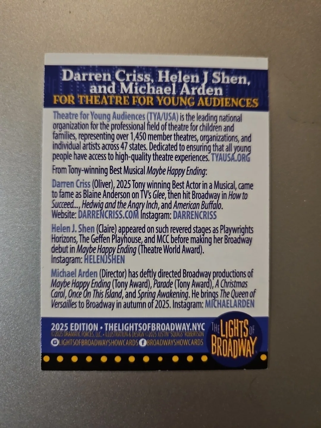 Darren Criss, Helen J Shen, Michael Arden — 2025 Darren Criss, Helen Shen, Michael Arden Signed Lights Of Broadway#38 Of 150, изображение 2