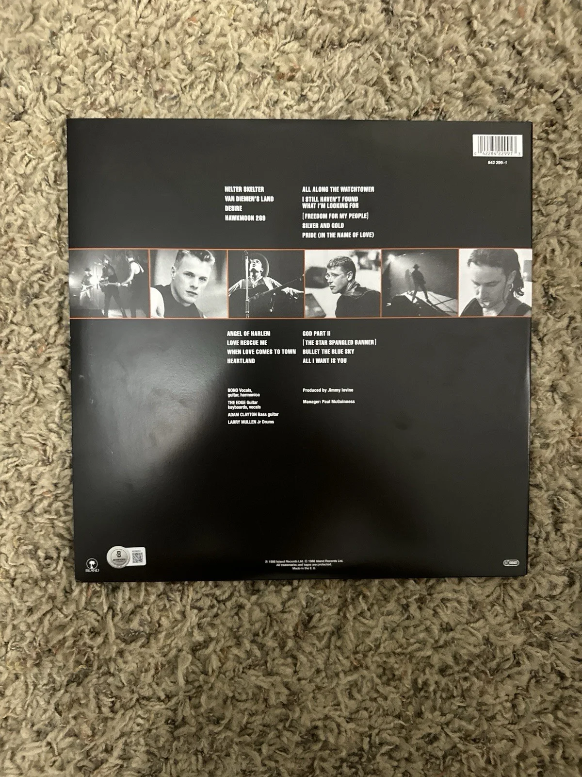 U2 Bono and The Edge Rattle and Hum signed autographed vinyl record PSA/DNA LOA, изображение 3