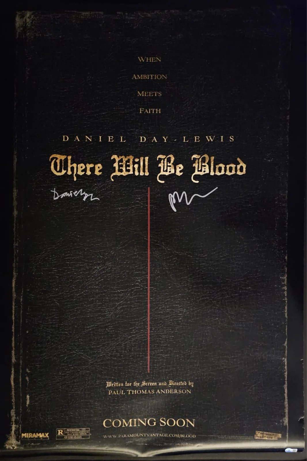 Paul Thomas Anderson, Daniel Day-Lewis — PAUL THOMAS ANDERSON DANIEL DAY LEWIS THERE WILL BE BLOOD SIGNED 27X40 BECKETT