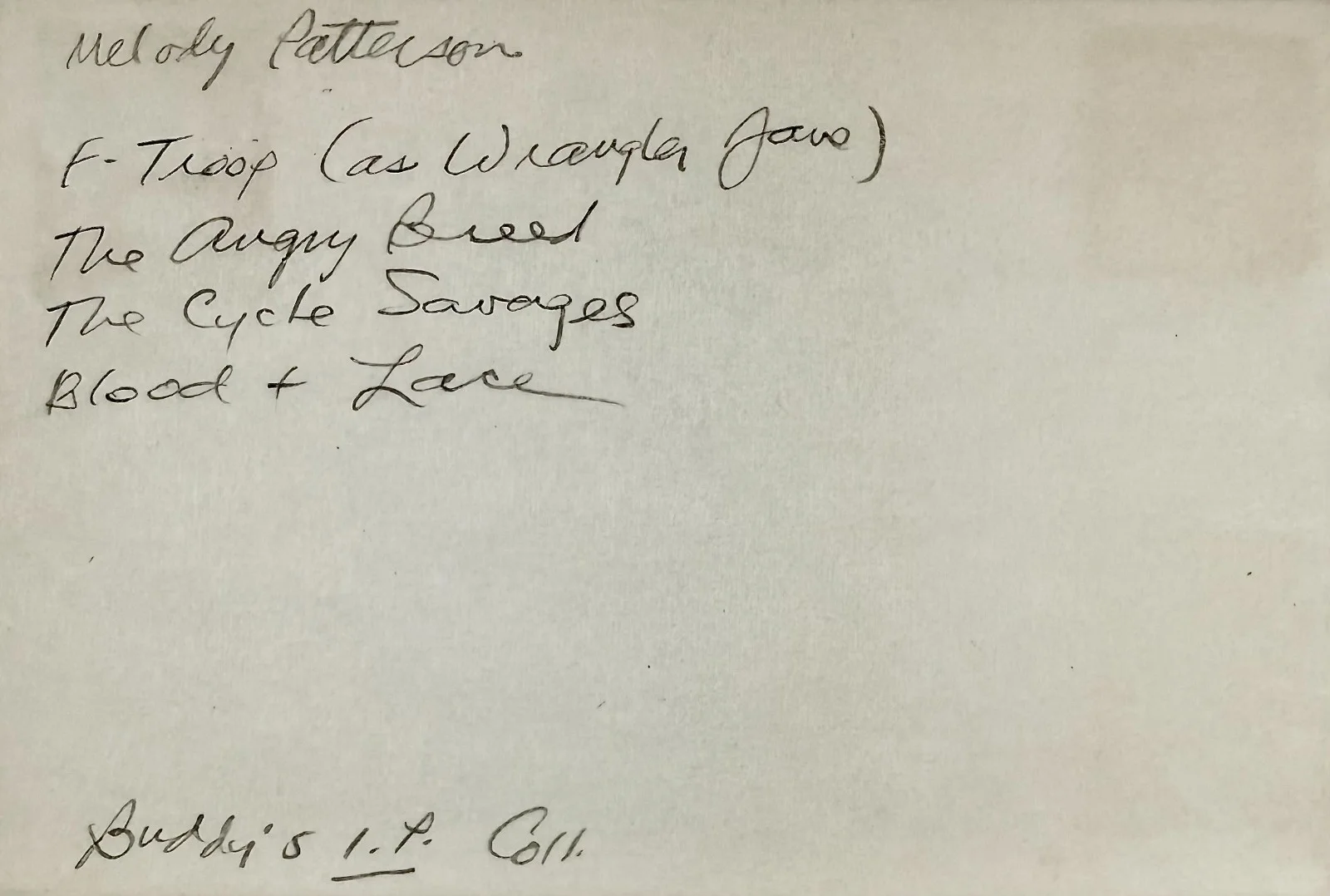 Melody Patterson — MELODY PATTERSON Signed Autographed 4"x 6" INDEX CARD "Wrangler Jane" in F Troop, image 5